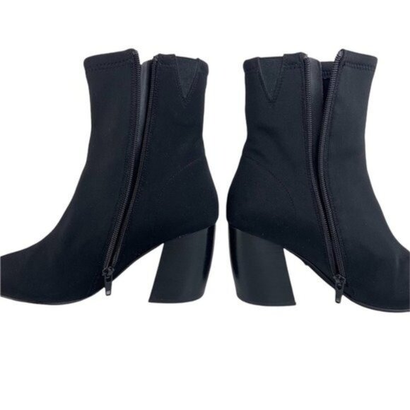 Jeffrey Campbell Neoprene Sock Black Heels Curved Stacked Block Heel Pointed Toe - Picture 5 of 8